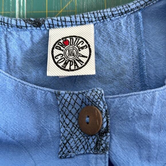 Vintage Produce Company Blue Button Front Top 3/4 Sleeves Back Panel sz M USA - Picture 3 of 6